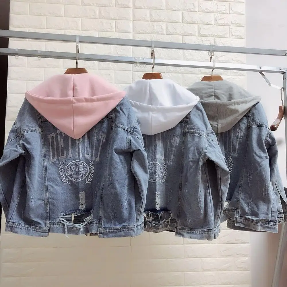 

Women's Denim Jacket Loose Hooded 2020 New Fashion Spring And Autumn Coat Female Embroidered Short Jacket Women's Clothing