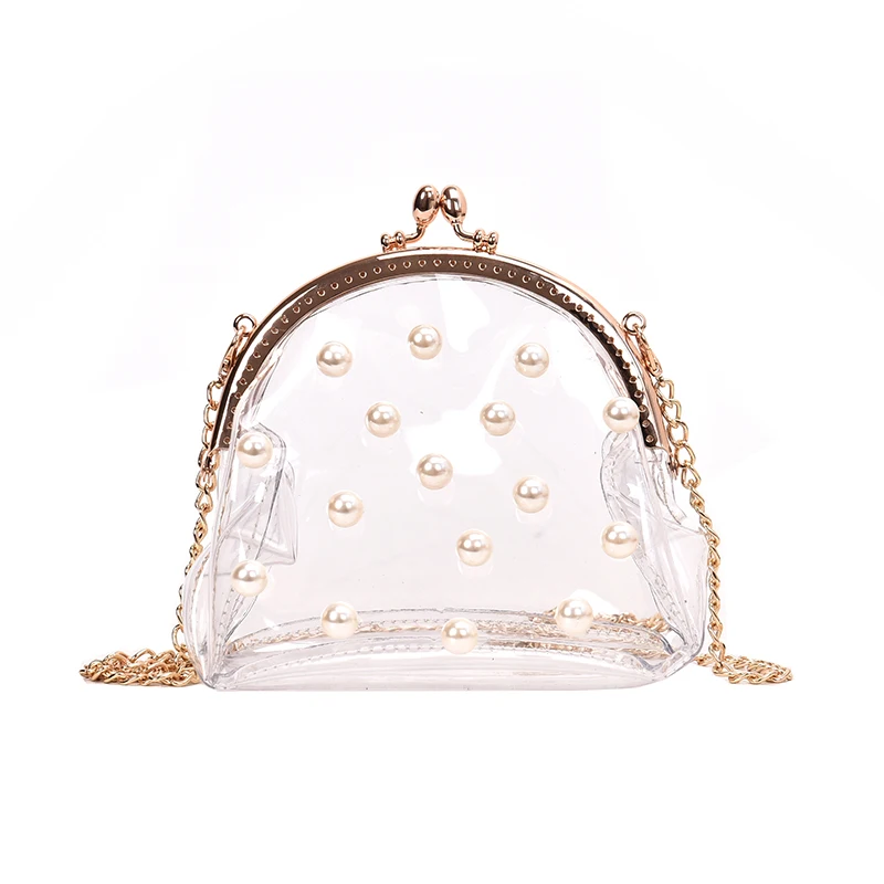 

2022 Transparent Jelly Pearl Clip bag Summer New High quality PVC Women's Designer Handbag Chain Mini Shoulder Messenger Bag