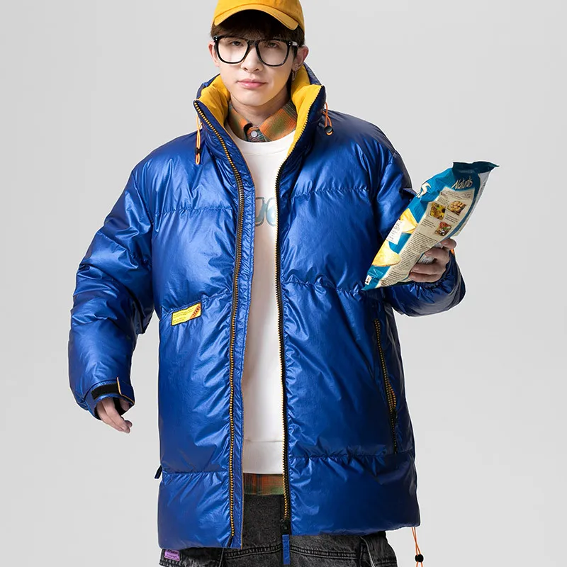 Мужская теплая куртка блестящее зимнее пальто с капюшоном брендовая парка на