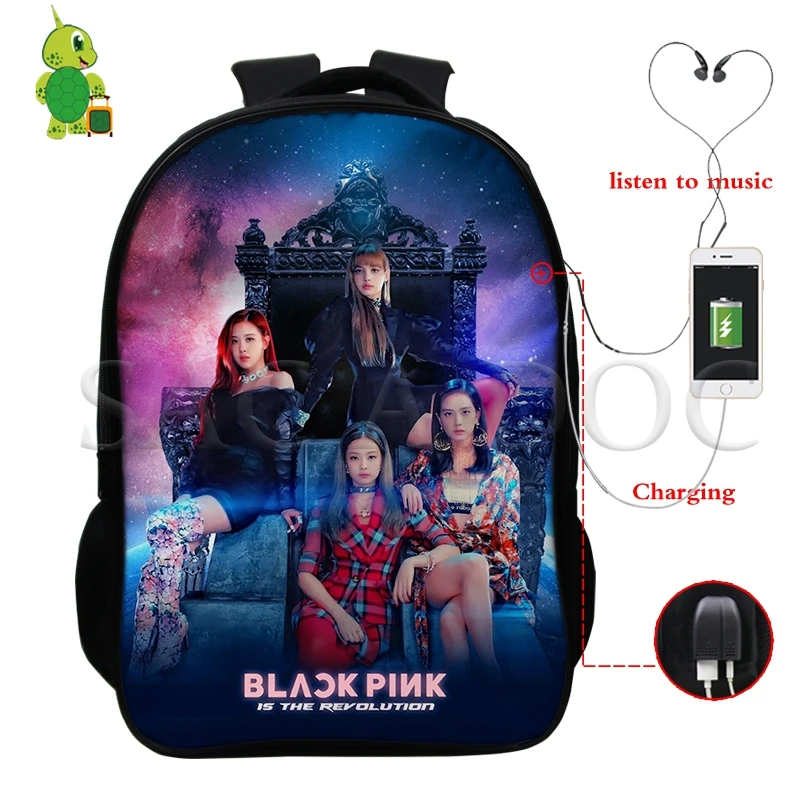 Рюкзак Mochila Kpop, черный, розовый, USB зарядка, рюкзак Kill This Love Rose/Lisa, женский, мужской, многофункциональный, школьный рюкзак, дорожные сумки - Цвет: 11