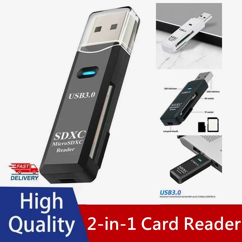 

2 IN 1 Card Reader USB 3.0 Micro SD TF Card Memory Reader High Speed Multi-card Writer Adapter Flash Drive Laptop Accessories