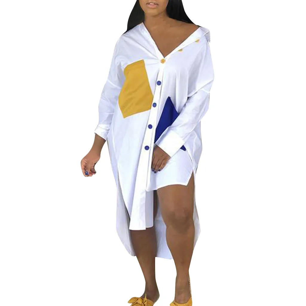 Женское асимметричное платье рубашка SAGACE свободное с отложным воротником