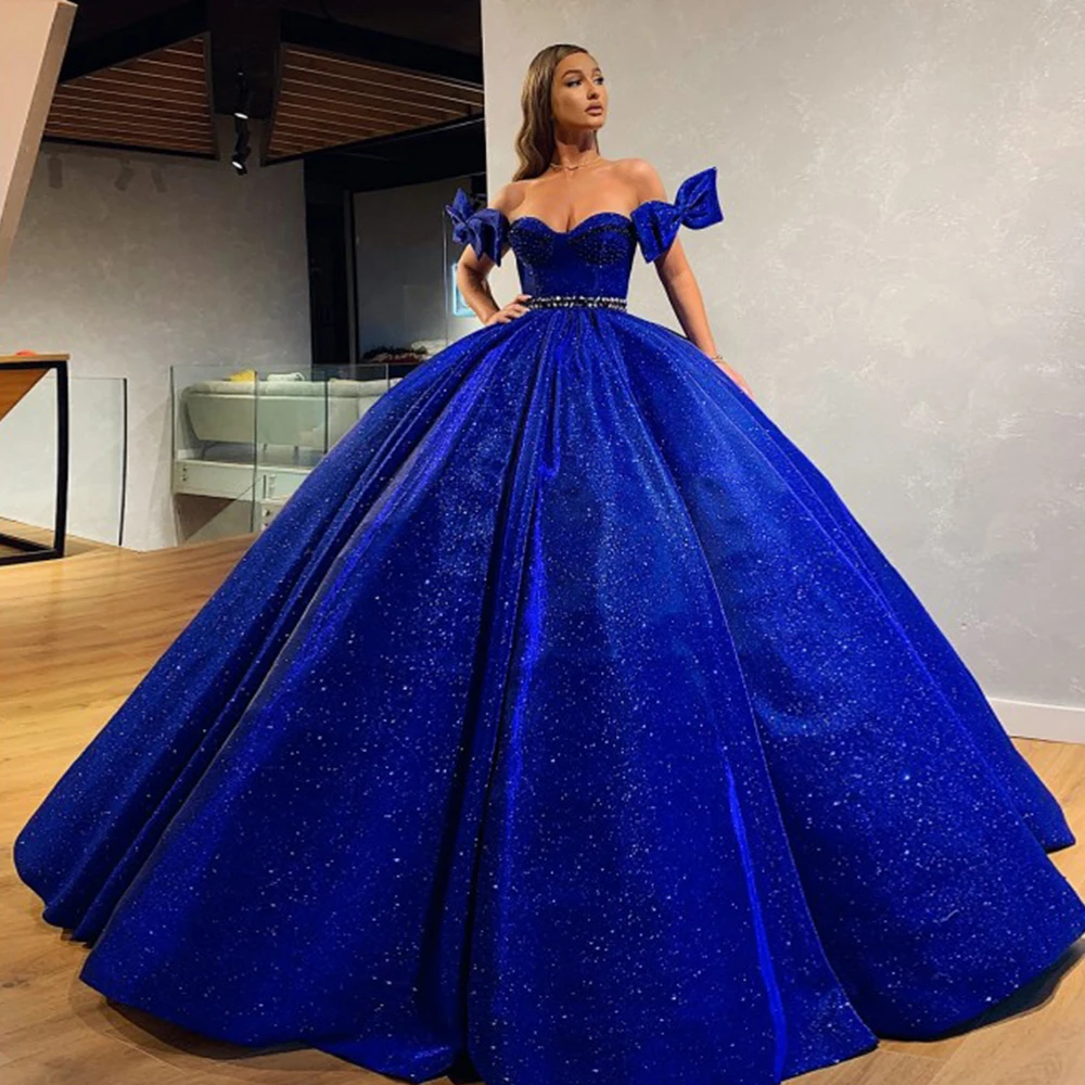 

Sparkle A-Line Evening Dress Long Luxury 2021 Women Gorgeous Elegant Ball Gowns Princess Off-Shoulder Celebrity robes de soirée