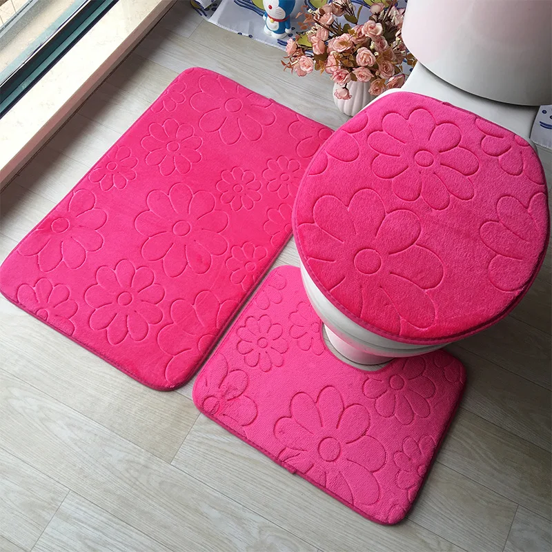 bathroom carpet set 3d embossed bathroom floor rug flannel toilet mat with lid cover 3 pieceset non slip u shape bath mat set free global shipping