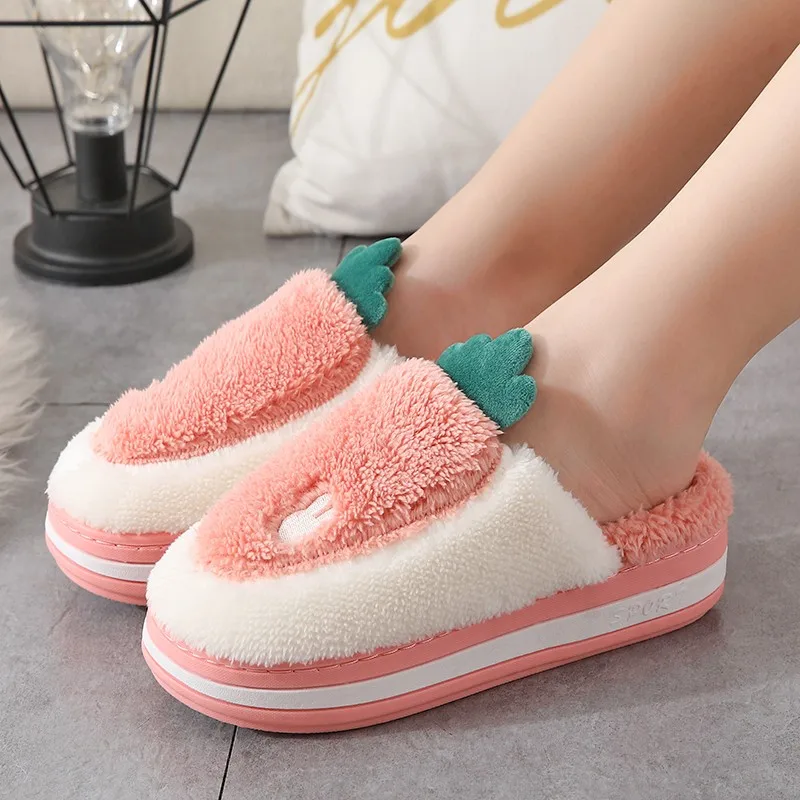 

Women Fluffy Slippers High Heels Winter Warm Fur Shoes Cute Carrot Soft Sole Home Indoor Ladies Girls Plush Slides Zapatillas