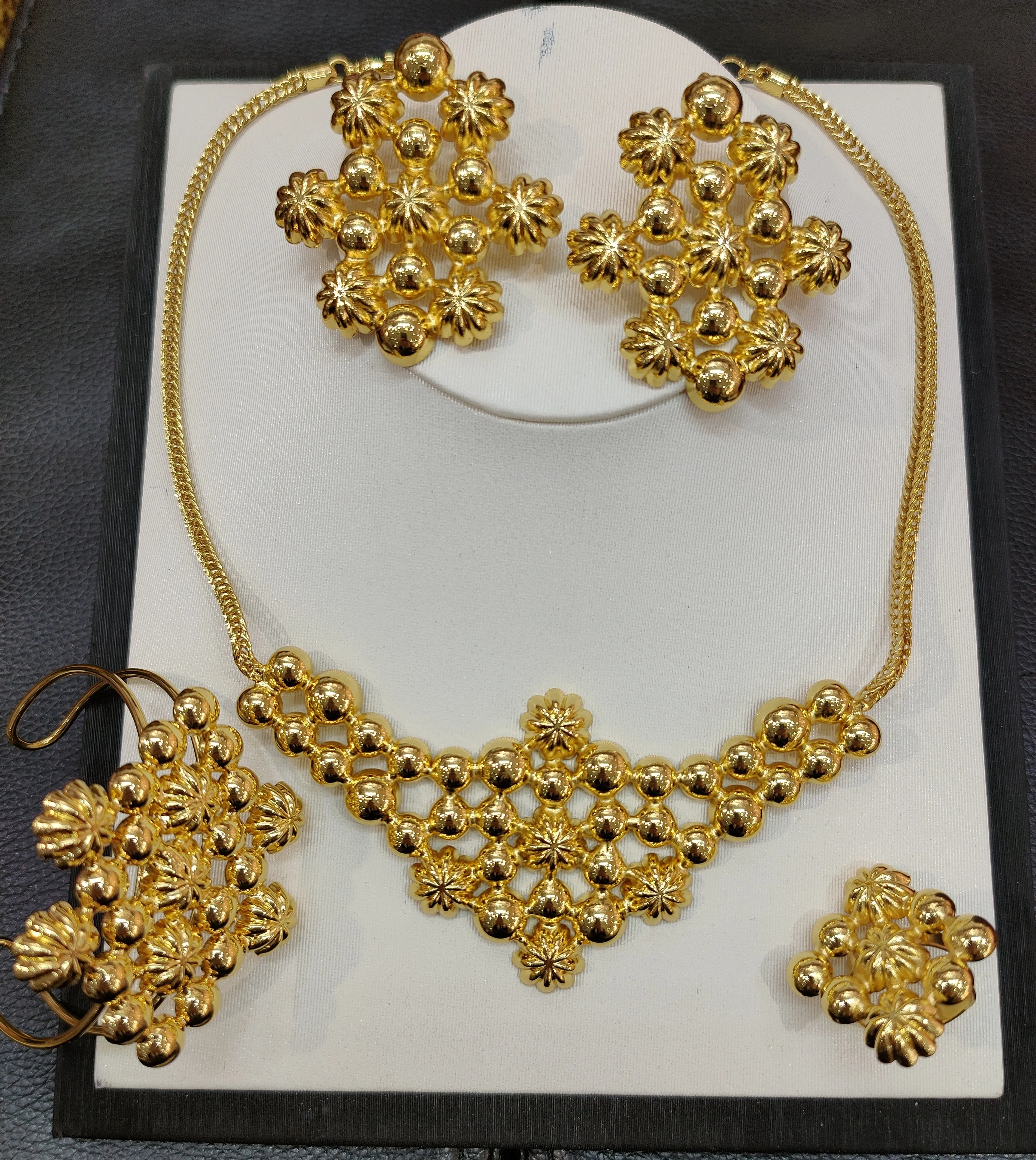 

African Necklace Earrings Bracelet Ring Set Jewelry For Women Dubai Gold Color Wedding Party Bridal Luxury Quality Jewelry