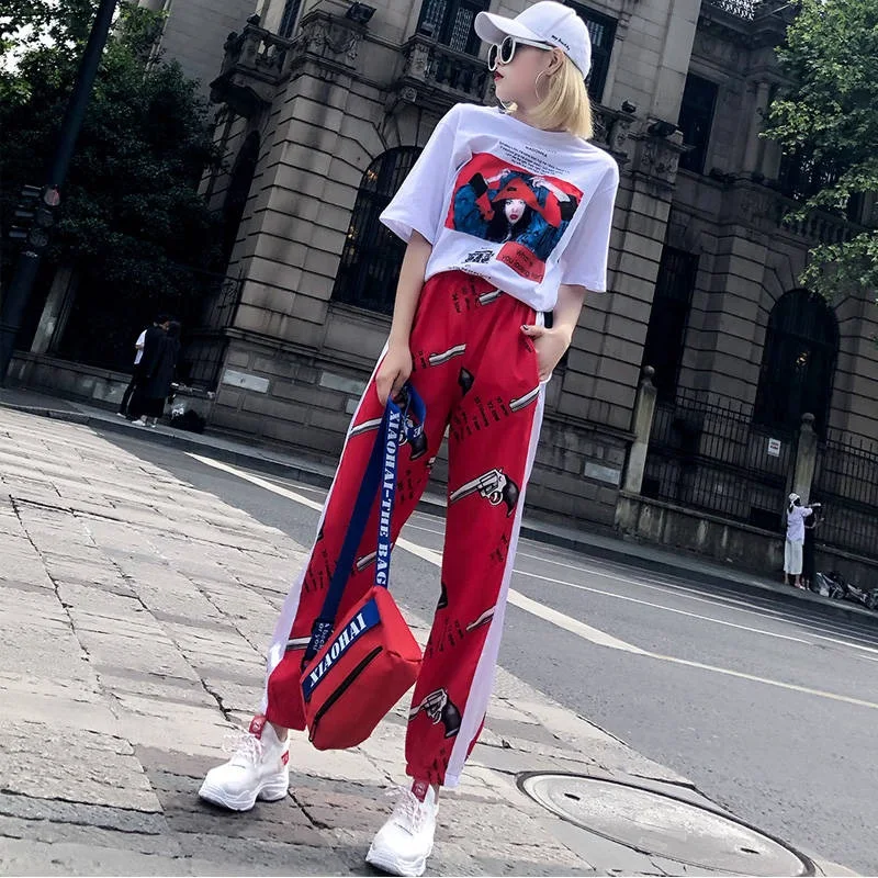 Женская одежда в иностранном стиле Модный комплект из двух предметов с фанатами
