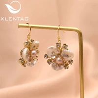 xlentag original design handmade natural fresh water pearl flower drop earrings for women wedding luxury jewelry kolczyki ge0713