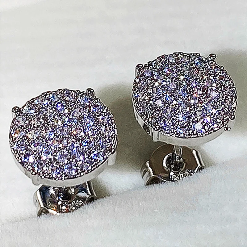 

925 Sterling Silver Zircon Round Bead Piercing Stud Earring For Women Girls Wedding Birthday Jewelry Gift Pendientes eh1810