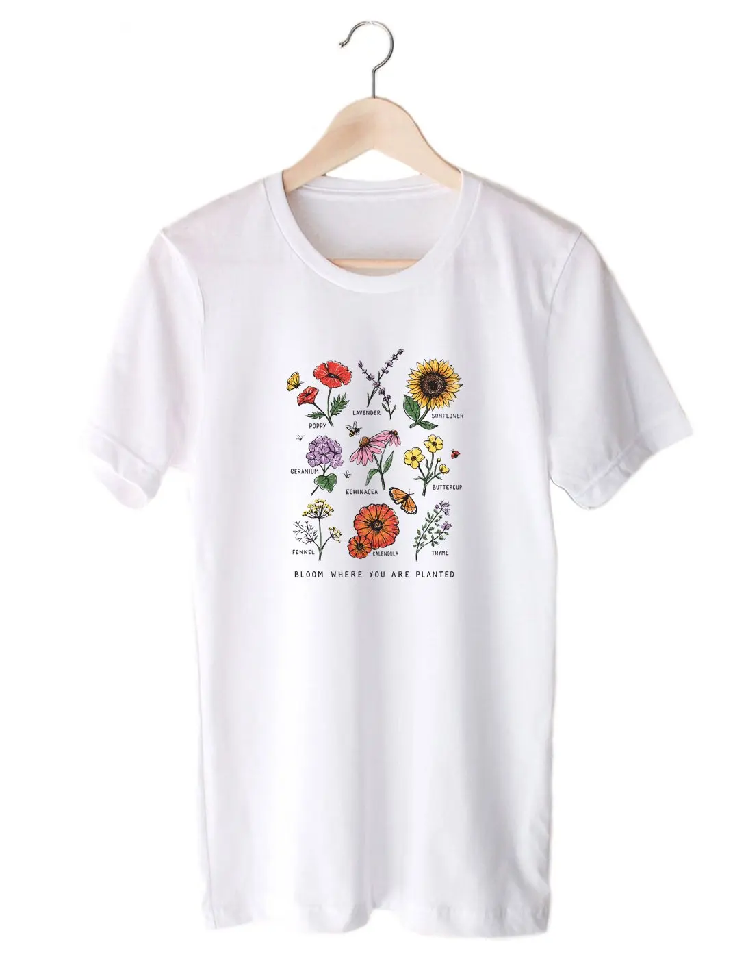 Женская Эстетическая Футболка Harajuku Camiseta Mujer с цветочным принтом Kawaii растительные