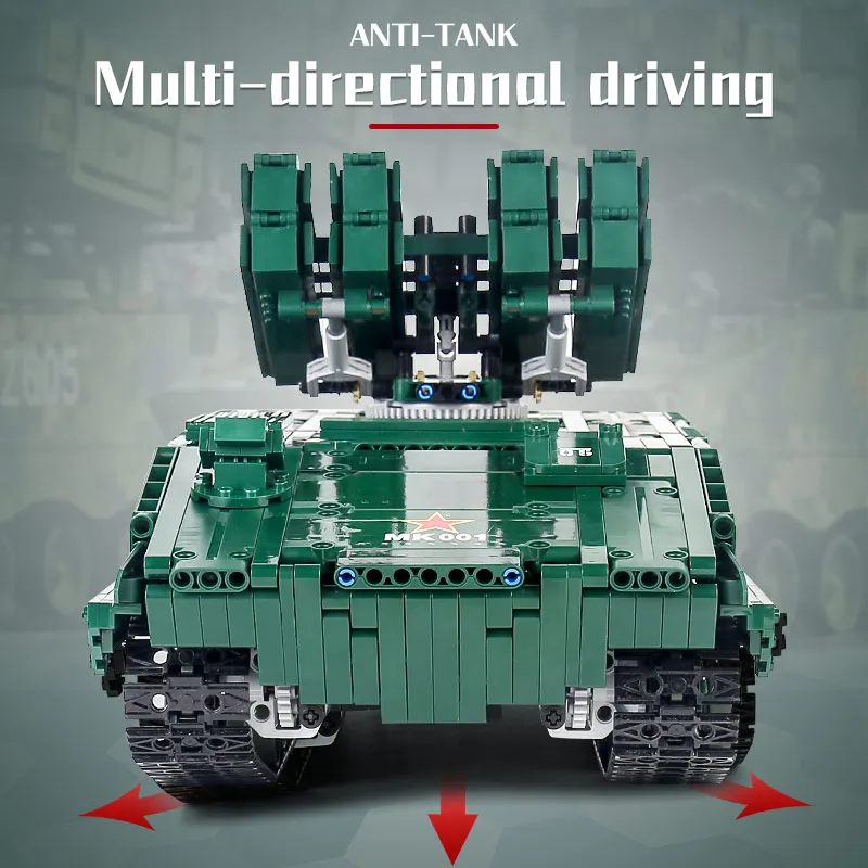 Mould King 20001 Technical APP RC Military Tank HJ-10 Battle Anti Missile Model Building Blocks Bricks Kids Christmas Gifts | Игрушки и