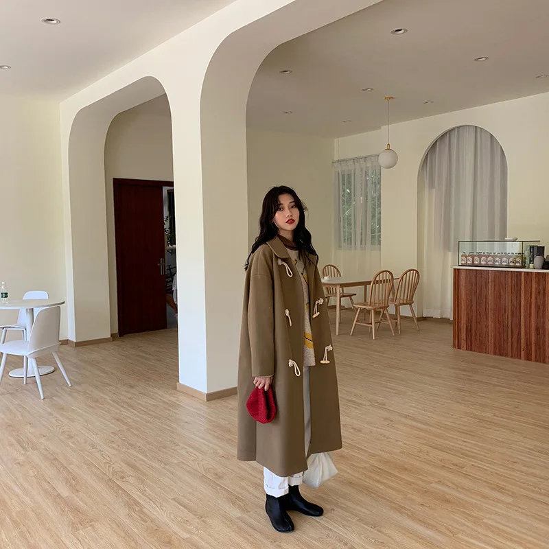 Повседневное модное зимнее шерстяное пальто длинные карманы Смешанное и куртка