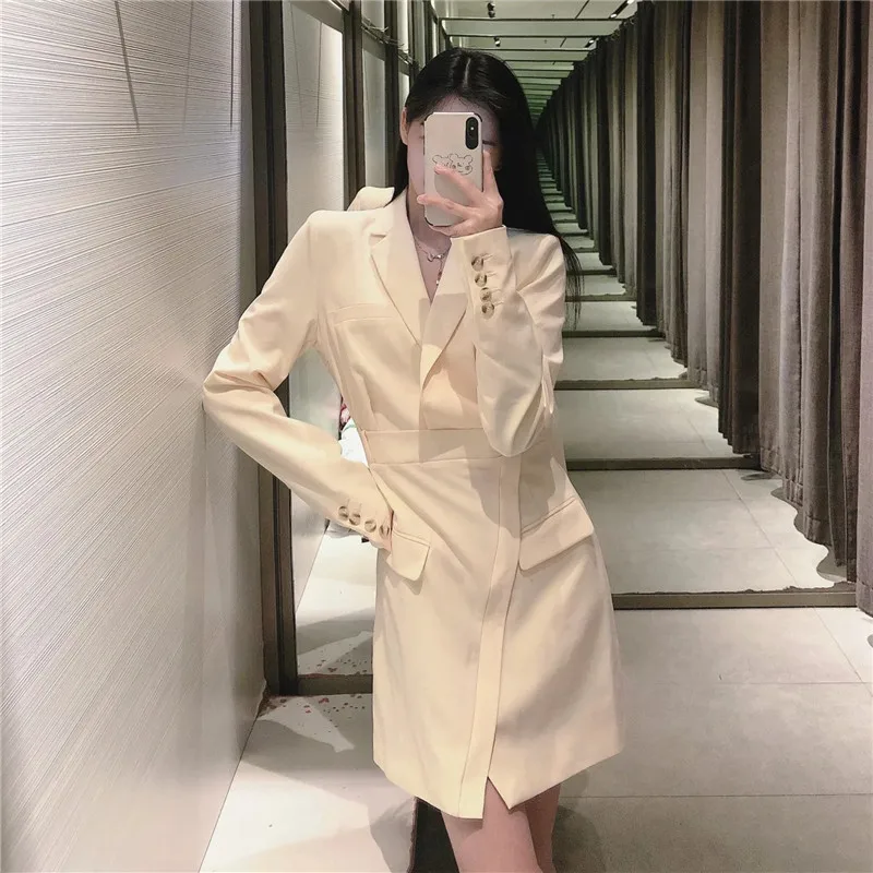 

PSEEWE Za 2021 Yellow Mini Blazer Dress Women Elegant Spring Long Sleeve Short Dresses Ladies Fashion Office Wear Formal Dresses