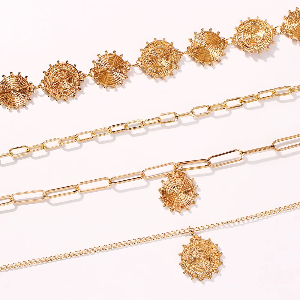 

European and American retro multi-layered sun necklace, gift for girls, hollow sequins, free shipping