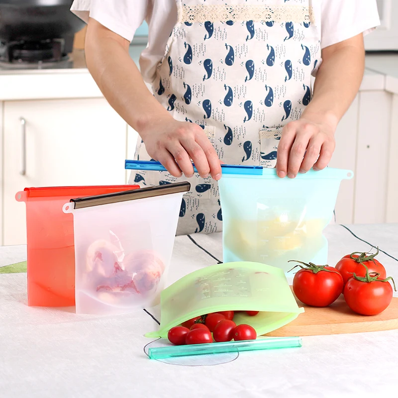 1000/1500 мл силиконовый мешок для хранения Многоразовые силиконовые пакеты еды