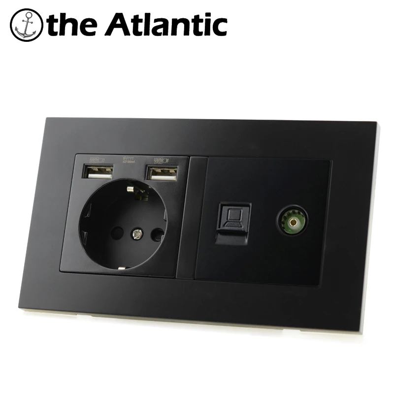 

DE Power Socket With Dual USB Charging Port Television Computer TV RJ45 Date Jack CAT5E Connector Electrical Outlet 146mm * 86mm