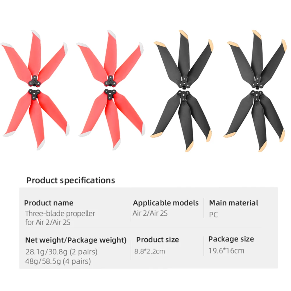 

2/4 Pair 3-Blade Propeller for Drone for DJI AIR 2S/Mavic AIR 2 Spare Replacement Kit Low Noise Strong Pulling Force Accessories