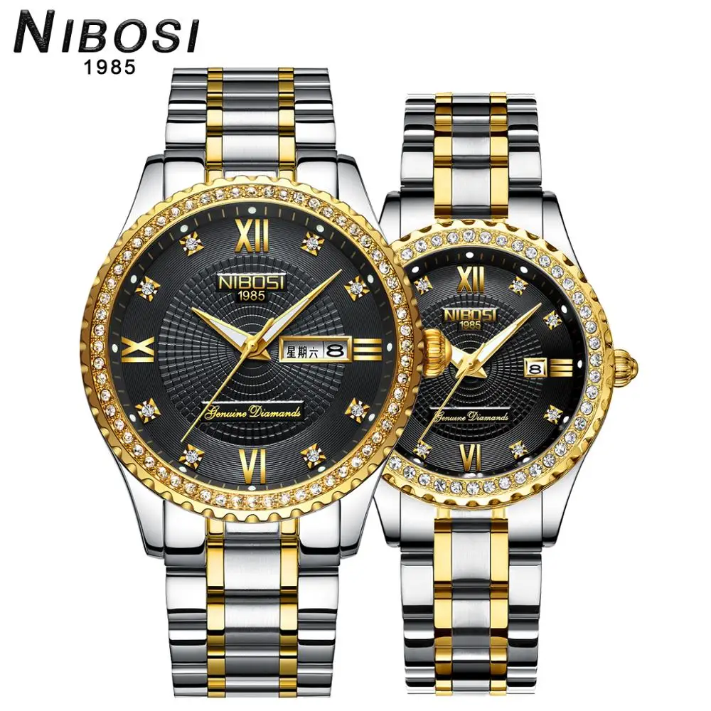 

lover Watches NIBOSI top brand Luxury Quartz Wristwatch Women Fashion Diamond Clock for Male Female Waterproof Lovers Gift Watch