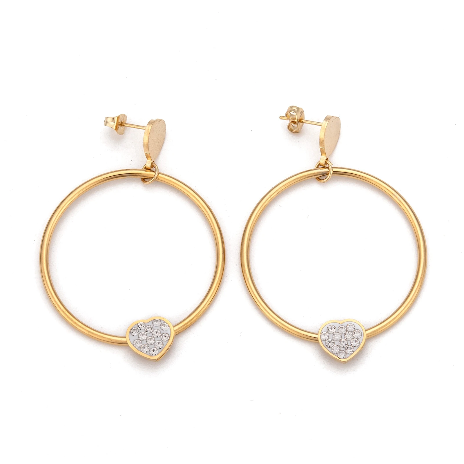 

6 Pairs New Stainless Steel Hoop Dangle Earrings Stud With Clay Crystal Rhinestone Heart Flower Earring Drop For Women Jewelry