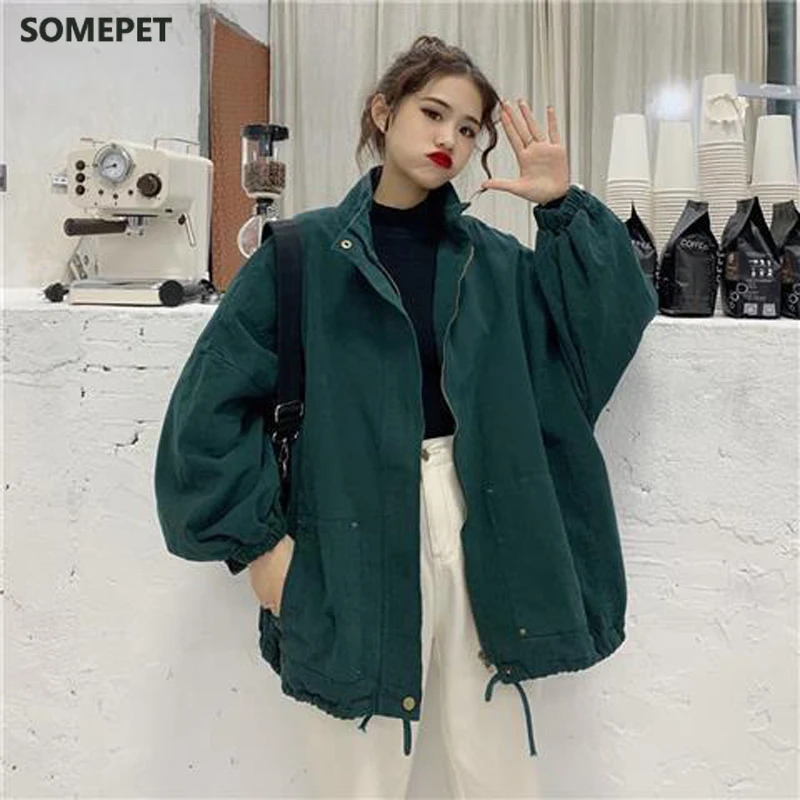 

Cargo Coat Women Loose Jacket Casual Lantern Sleeve Ladies Jackets Korean Style Oversize Women Clothes Stand Neckline
