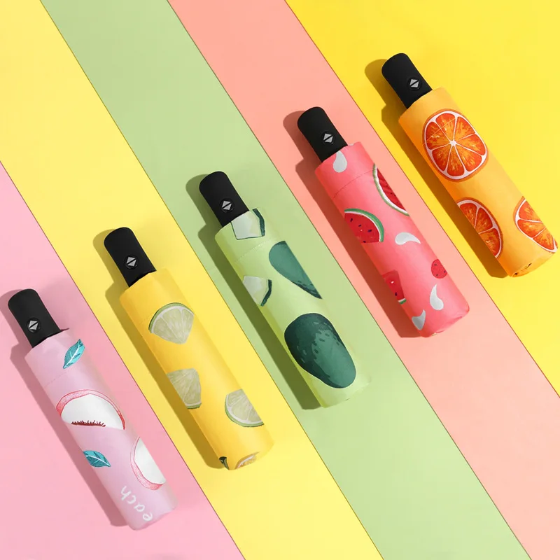 Comprare Cute Fruit Girls Umbrella Pieghevole Automatico Ombrello Trasparente Pioggia Donna Sun Protect UV Ombrellone Ombrello 8K Antivento Paraguas