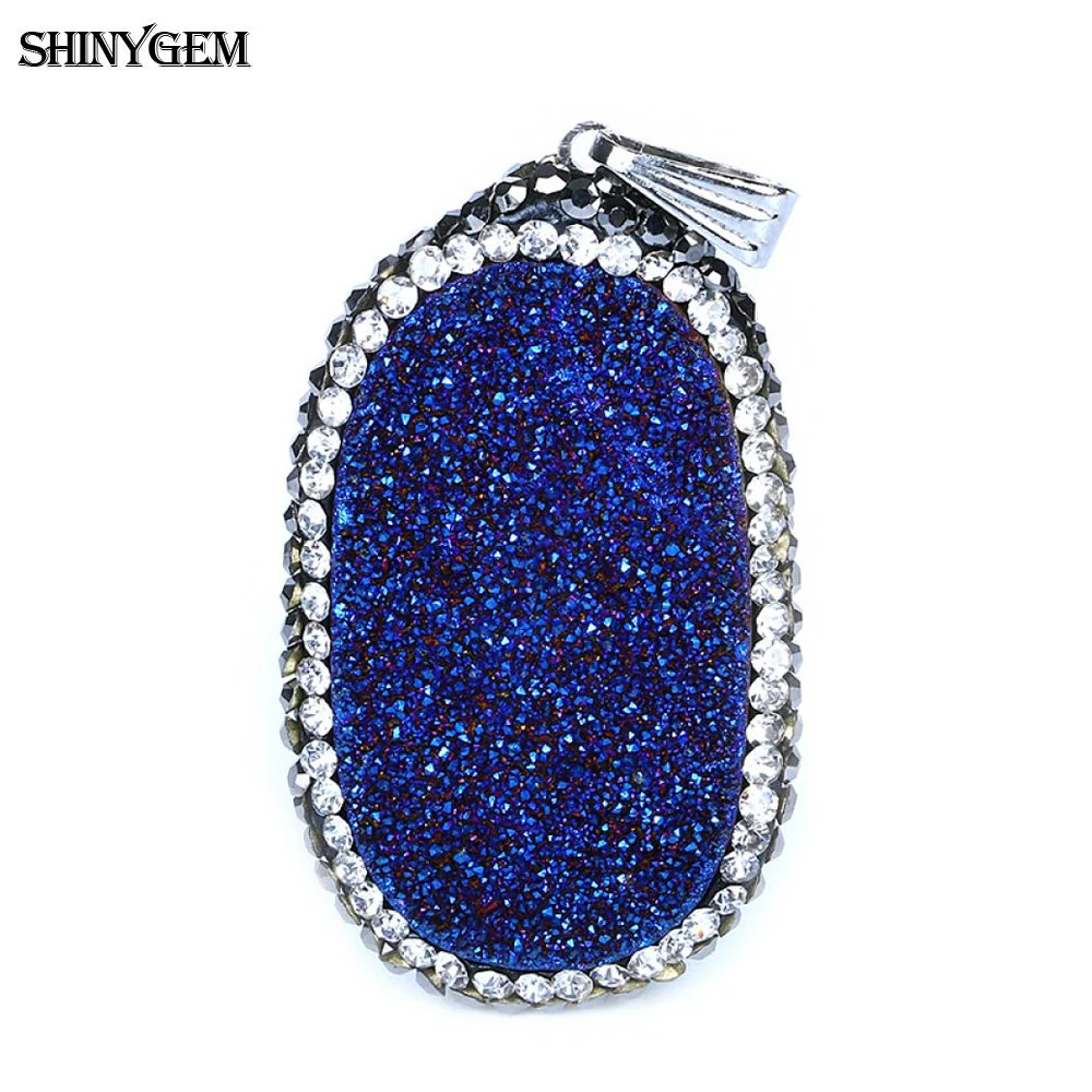 

ShinyGem 20*35mm Oval Crystal Druzy Pendant Inlay Rhinestone Minerals Geode Gems Stone For DIY Jewelry Making Necklace