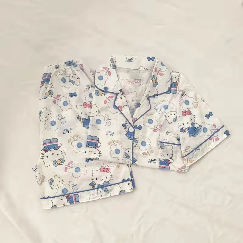 

Hello Kitty New Thin Section Can Be Worn Outside Pajamas Set Girl Cute Cartoon Long-sleeved Trousers Two-piece Home Service