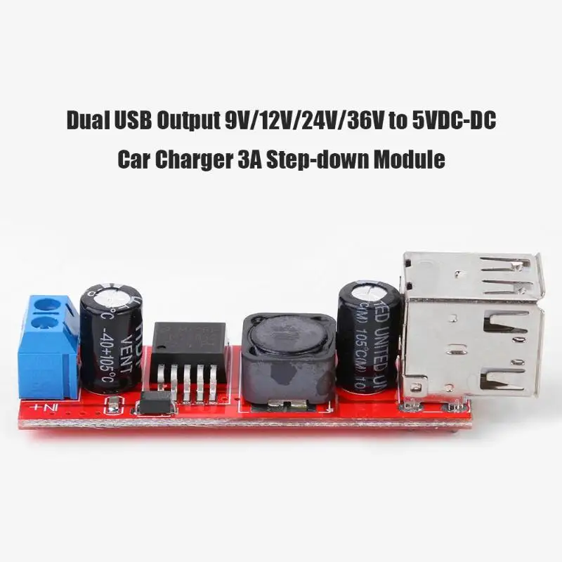 Двойной выход USB 9 В/12 В/24 В/36 В до 5VDC DC автомобильная зарядка 3A понижающий регулятор выходное напряжение 5 В/3a