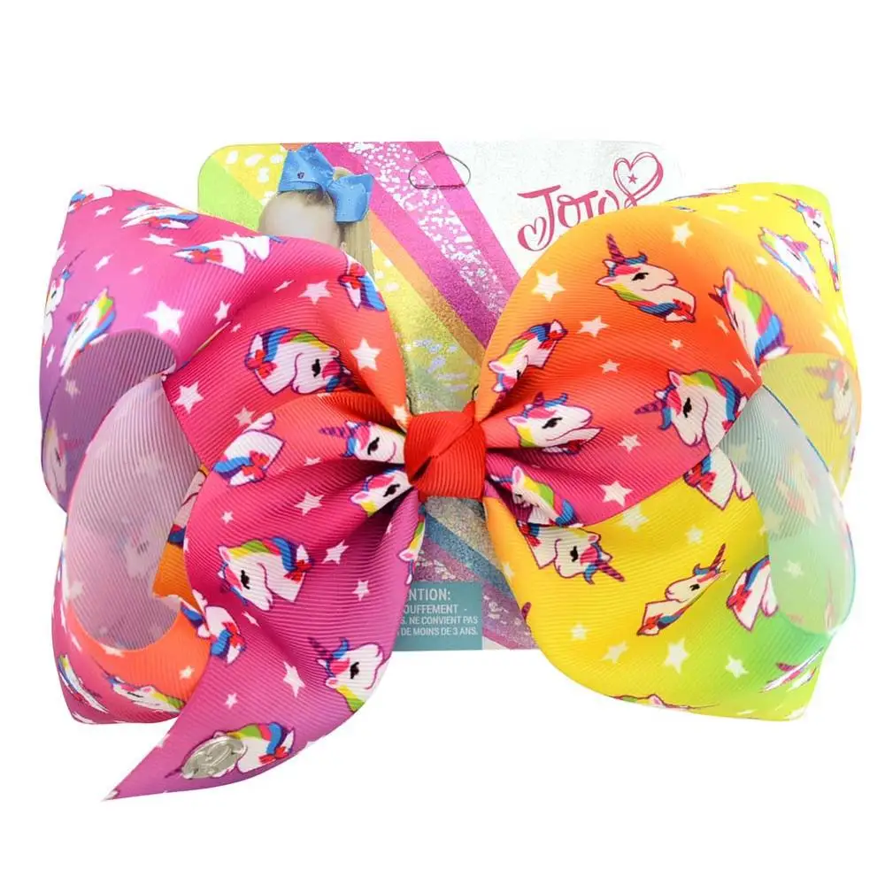 824-j-7 1 шт. " Большой JoJo Siwa банты Радужный Единорог бант-узел корсажная лента с рисунком ленты банты для волос с зажимом Детские аксессуары для волос - Цвет: 824-j-7