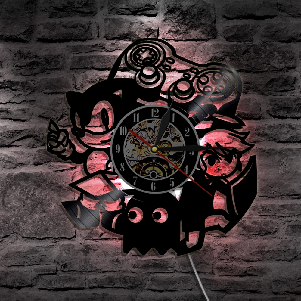 Винтажные видео игры настенные часы геймеры виниловая запись светодиодный