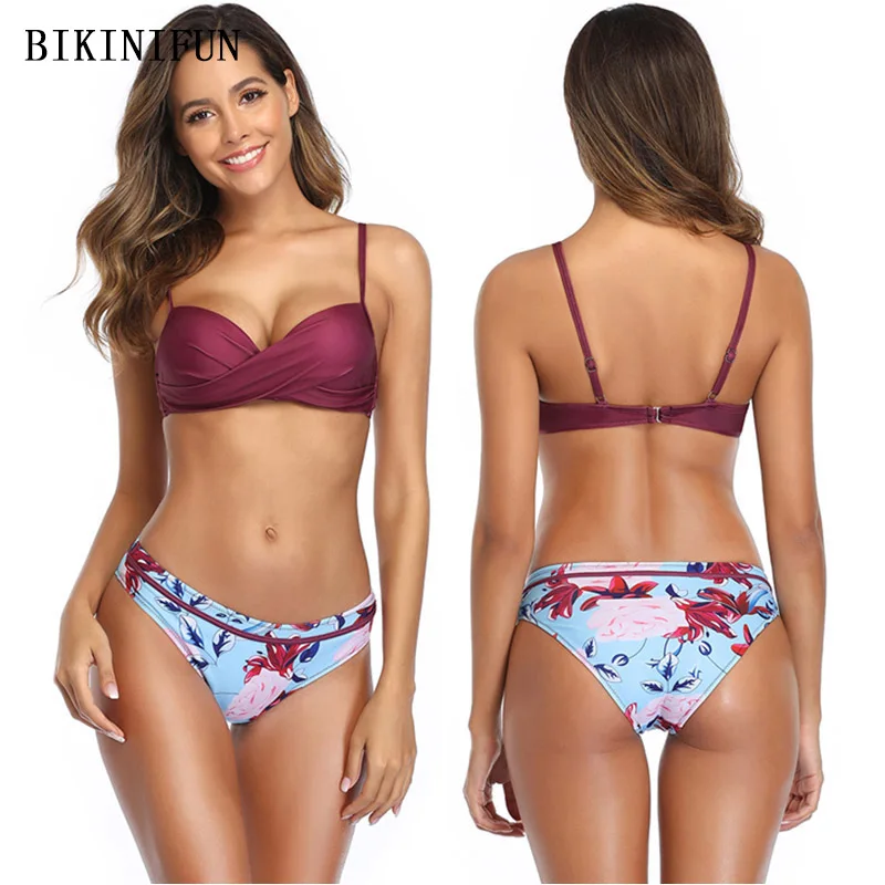 Новый сексуальный бордовый купальник с перекрестной грудью пляжная одежда