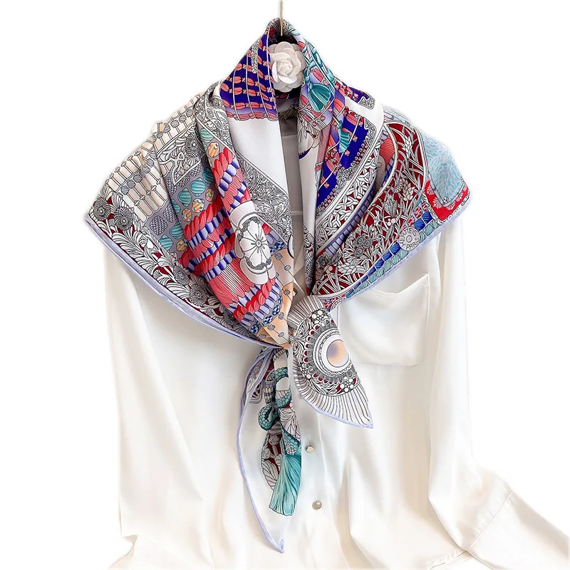 

Winter Real Women Adult Pashmina Hijab 2020 New Twill Silk Women's Fashion Oil Painting Printing Shawl Sunscreen Bandana 90cm