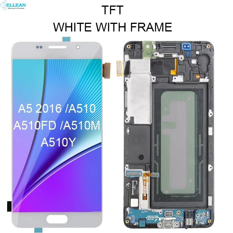 Catteny A510 Дисплей с рамкой для samsung Galaxy A5 ЖК Экран A510F A510M A510Y A5100 Дисплей дигитайзер в сборе - Цвет: TFT White With Frame