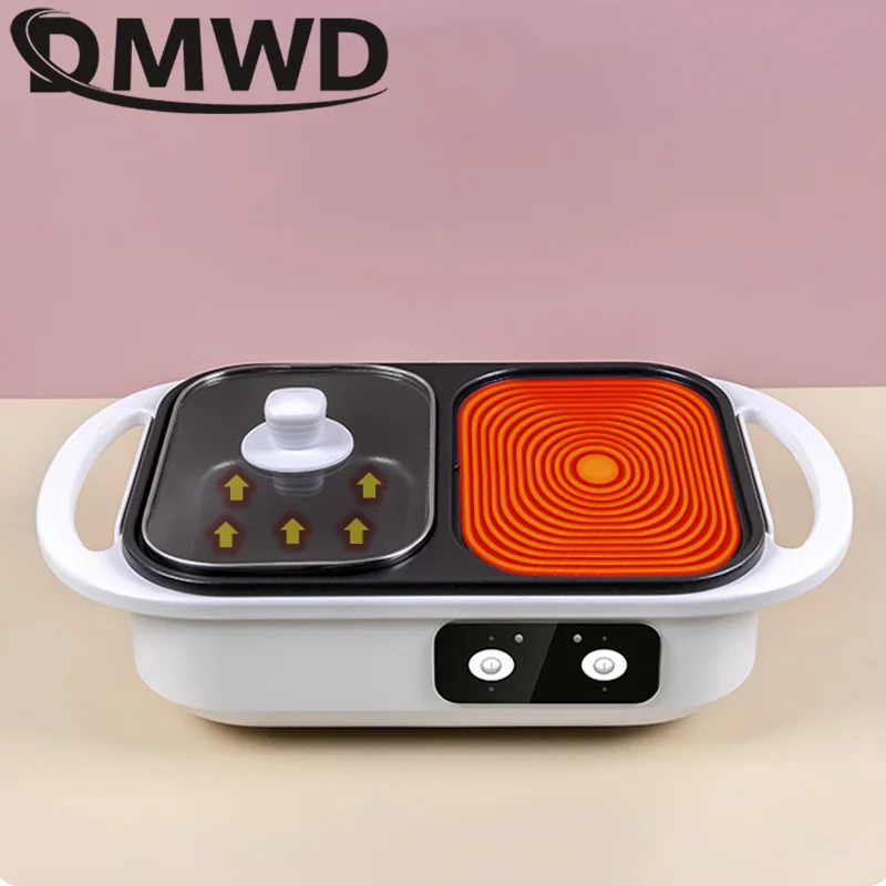 dmwd 2 in 1 electric hot pot cooker bbq grill 1300w multifunctional non stick frying pan barbecue plate smokeless roast cooker free global shipping