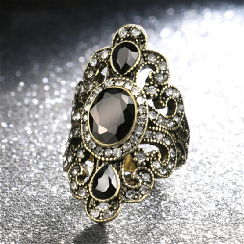 Большое кольцо с красным полимерным овальным цирконием для женщин винтажное