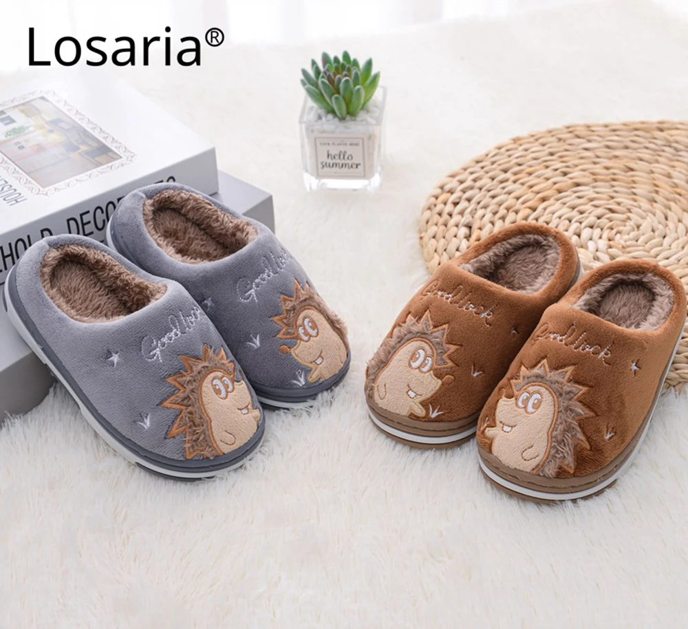 

Losaria Toddler Boys Footwear Winter Plush Slippers With Fur Solid Cute Cartoon Pattern Keep Warm Home Floor Flip Flop Soft Sole