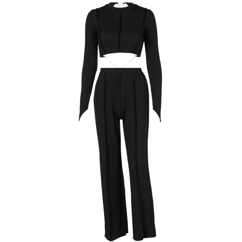 Осень 2020 Новый женский сексуальный с открытой спиной цепь Модный повседневный