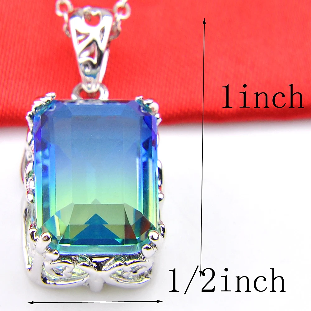 Luckyshine зеленый прямоугольник с турмалиновым кристаллом и цирконием 10*14 мм