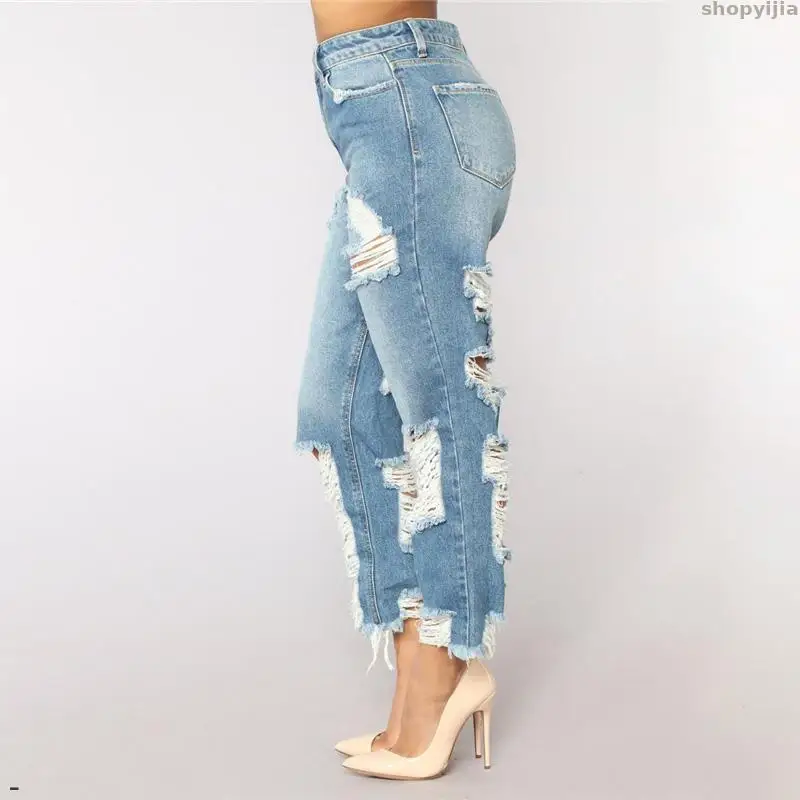 Новые эластичные узкие брюки с высокой талией женские сексуальные рваные