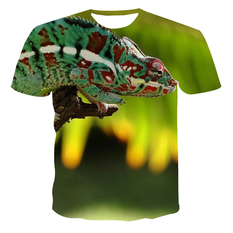 

2021 Summer New Animal World Color Master 3D Printing Men's T-Shirt Animal Chameleon O-Neck Comfortable Tee Can Be Customized