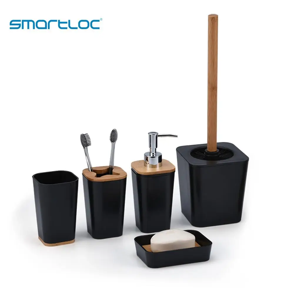 set of 6 smartloc plastic bathroom accessories toothbrush holder toothpaste dispenser case soap box shower storage black free global shipping