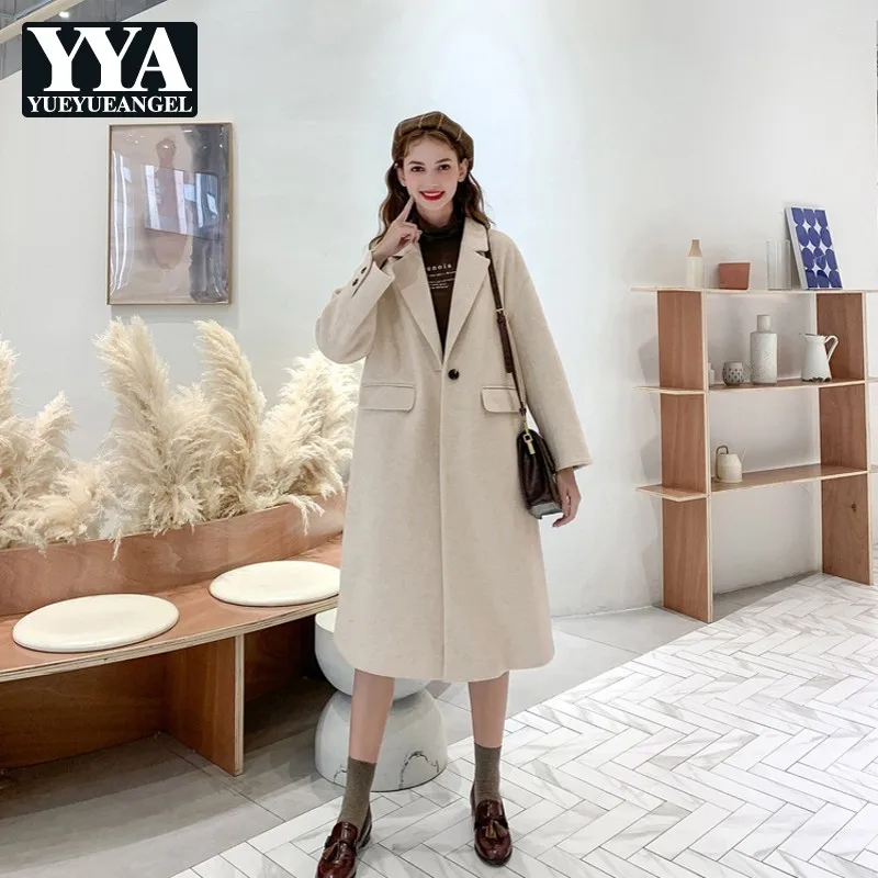 

Женское шерстяное пальто средней длины на одной пуговице, с длинным рукавом