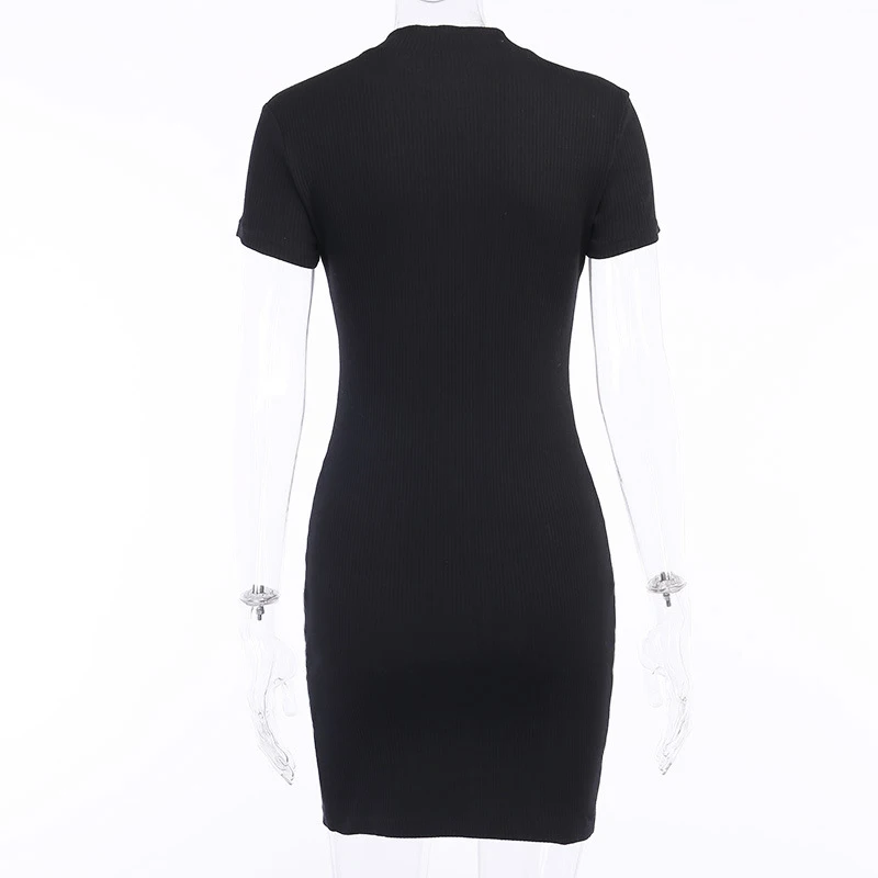 

Summer Women Dress 2020 Casual Solid O Neck Zipper Short Sleeve Sexy Bodycon Dress Knit Sheath Mini Dresses Women Size S-L