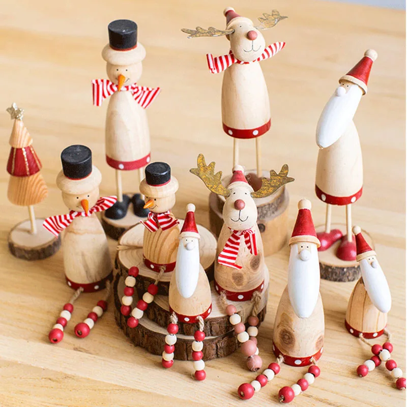 

Christmas Wooden Table Decoration Ornament Santa Snowman Deer Wooden Tree Doll Decor New Year Gift Toys Christmas Supplies ww109