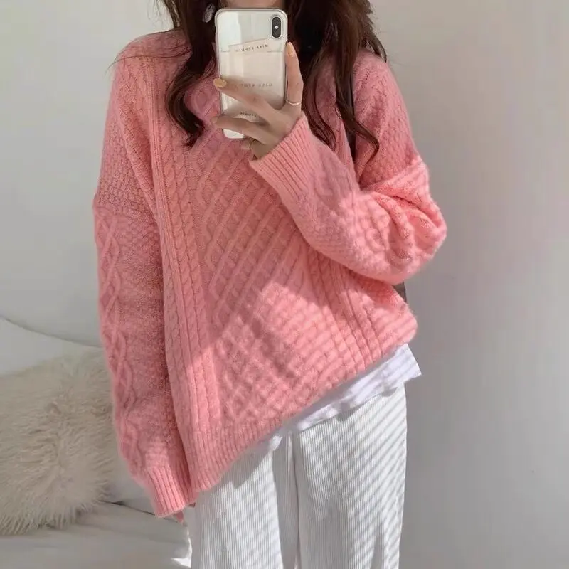 Женский трикотажный свитер с круглым вырезом длинным рукавом | Женская одежда