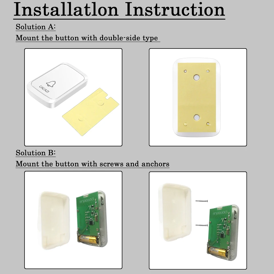 CACAZI Интеллектуальный водонепроницаемый беспроводной дверной звонок 1 Кнопка 5