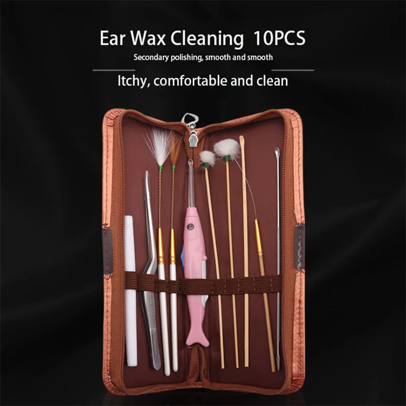 Earwax Cleaning Tool Set, Light-Emitting Spoon, High-Quality Goose Feather, Ear Massage Health