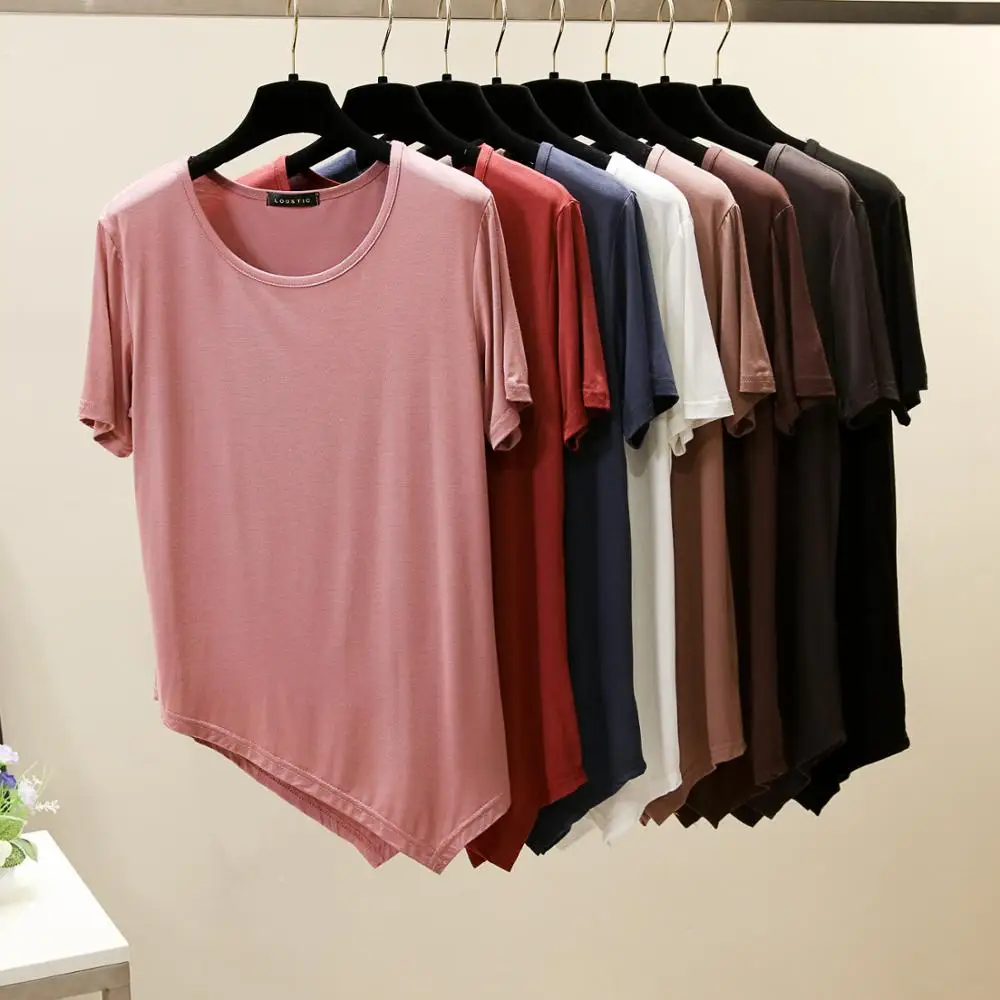 Свободные летние женские Асимметричные футболки Y oga Повседневная Однотонная