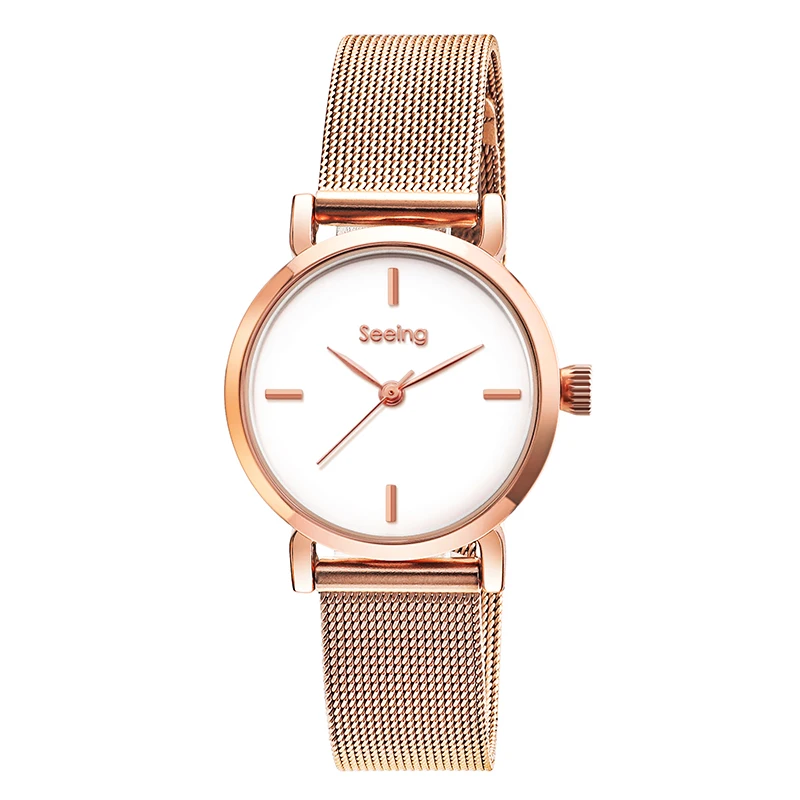Rose gold White Модные часы для женщин Ретро маленький циферблат Простые повседневные часы Высокое качество Женские кварцевые наручные часы Специальный подарок для девочек - Цвет: Rose gold White