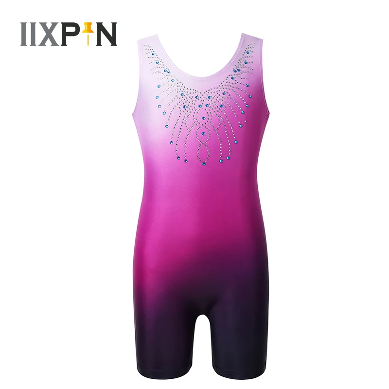 

Kids Girls Ballet Dance Gymnastics Leotard Shiny Diamond Sleeveless Gradient Color Ballet Leotard Unitard Biketard Dancewear